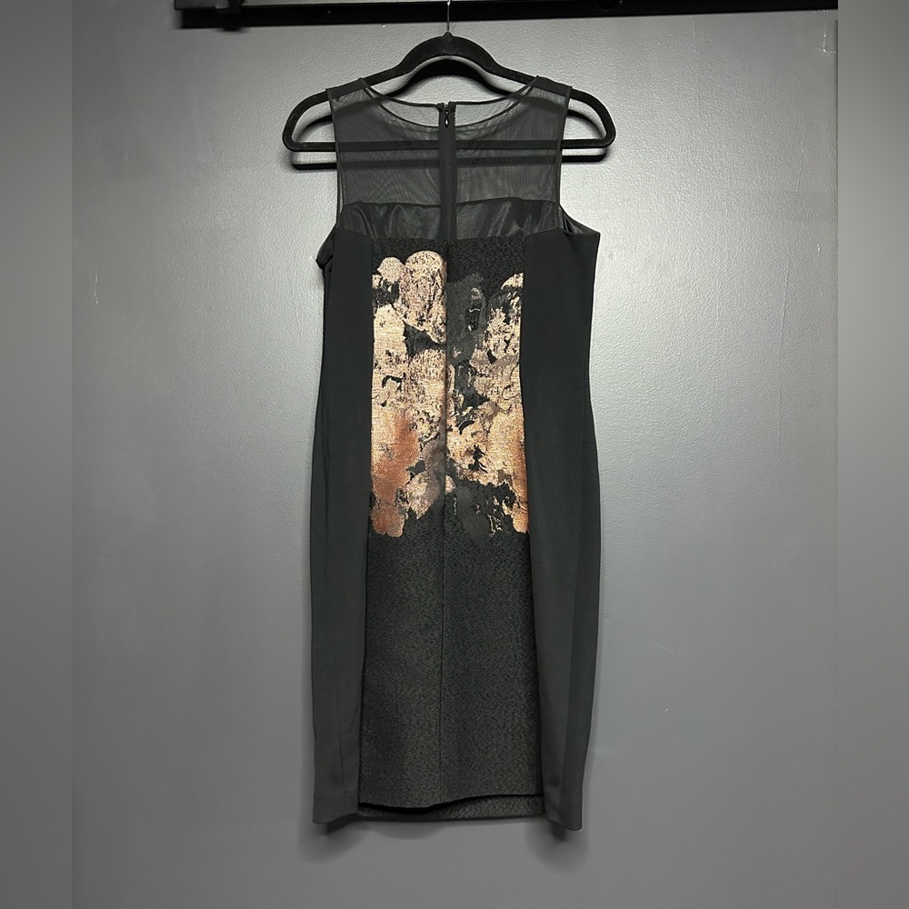 NWOT Teri Jon Rickie Freeman Mesh Floral Metallic Panel Sheath Dress 6 - Picture 3 of 4